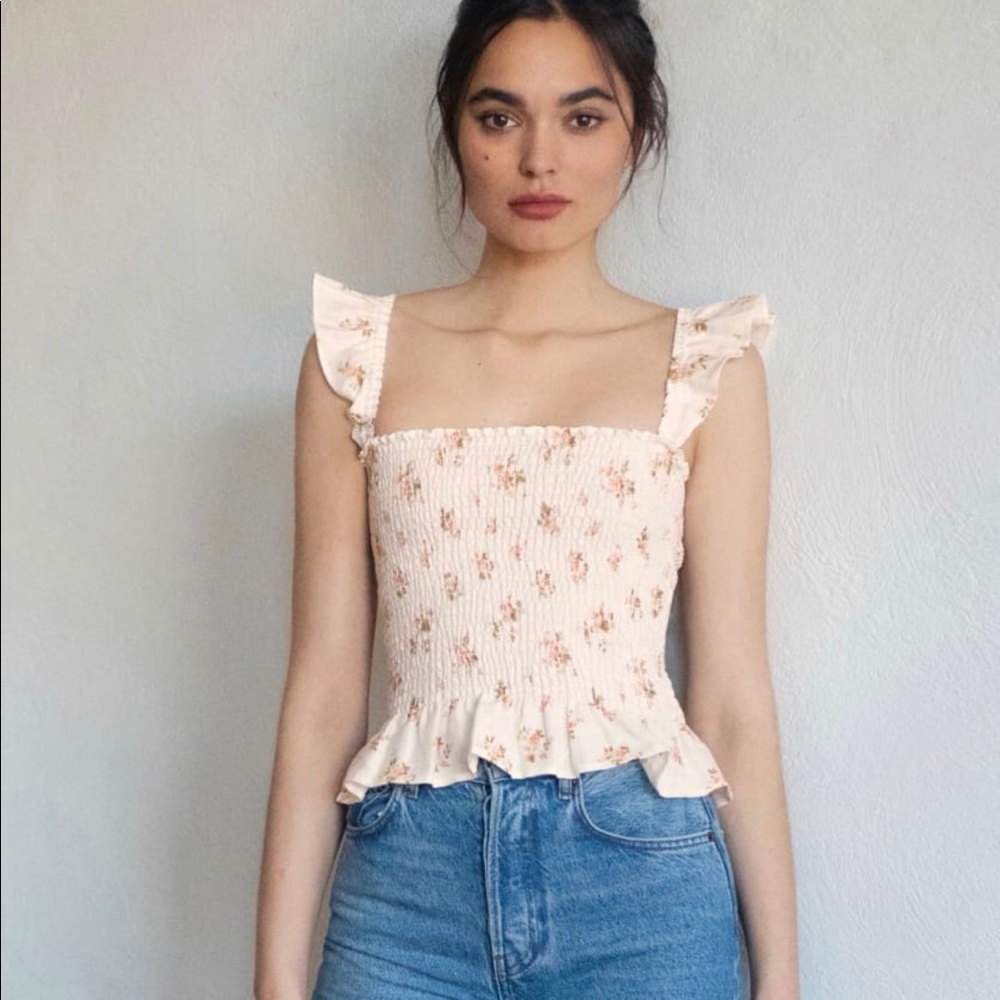 Reformation Junebug Peplum Linen Tank Top